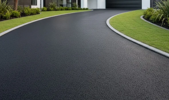 Smooth curved residential driveway completed with customized Asphalt Repair Auckland solutions by Asphalt Contractors Auckland.